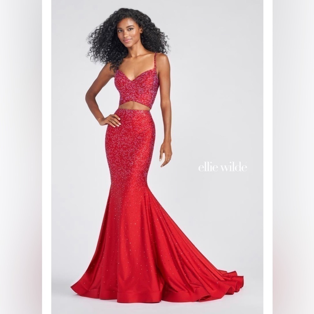 Ellie Wilde Mon Cheri Red Sparkle Corset Prom Dress Size 8